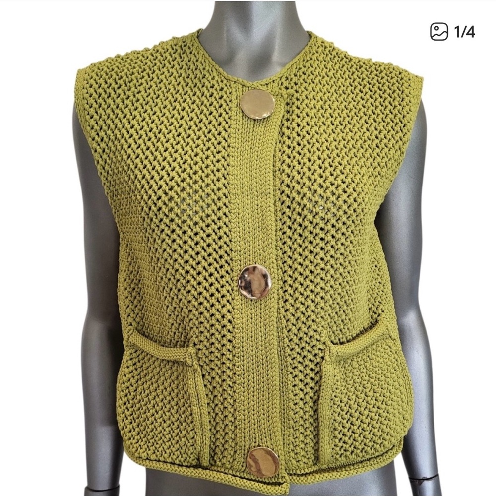 130B. NWT Zara Olive Knitted Women's Cardigan Vest - Size L